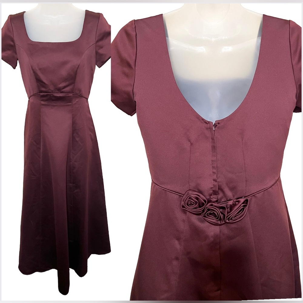 90’s Von Bramlett 4P Baby Doll Gown Rose Applique Goth Vamp Prom Princess Grunge
